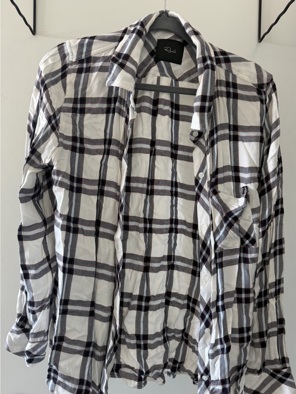 Rails White Plaid Shirt with Black and Burgundy Checks